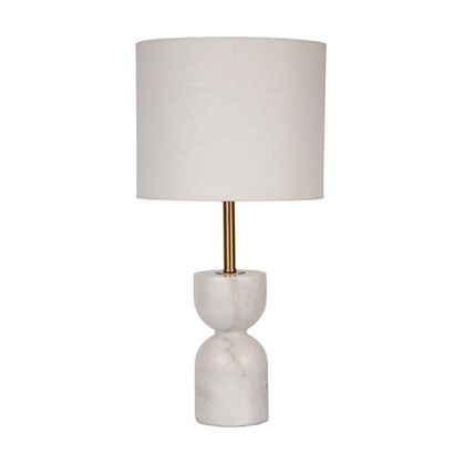 Настолна лампа с бял платнен абажур, мрамор - металик бежов 25x50см