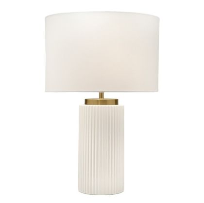 Настолна лампа с платнен абажур, бяла керамика - металик, бяла - златиста 40x40x61.5см