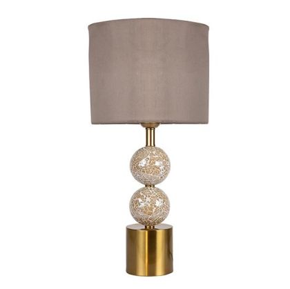 Настолна лампа с платнен светло-розов абажур от стъкло - металик златист 25x51см