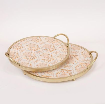 ПОДНОС МЕТАЛ И СТЪКЛО S/2, ЗЛАТИСТ - БЯЛ 35X35X6СМ / 30X30X6СМ