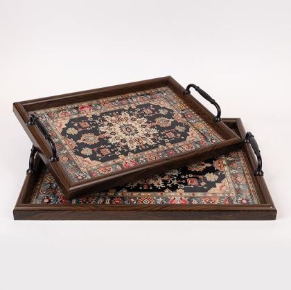 ПОДНОС ОТ ПЪЛНО СТЪКЛО, КАФЯВ, 49.5X36.5X6СМ / 44X31X6СМ