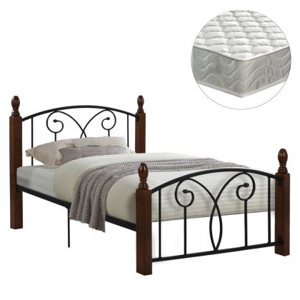 Полудвойно легло с матрак Suzie Hm21333 метал и дърво в орех - матрак 110x190см