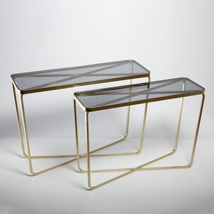 Помощни маси метал със златист стъклен плот 106.5x35.5x78.5см /99x30.5x72см