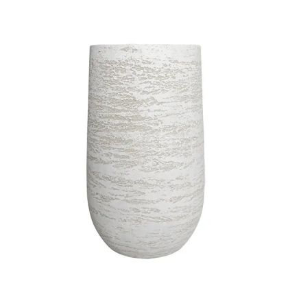 Саксия от влакна глина, бяло-кремав, висока, кръгла, голяма, Φ55x95см