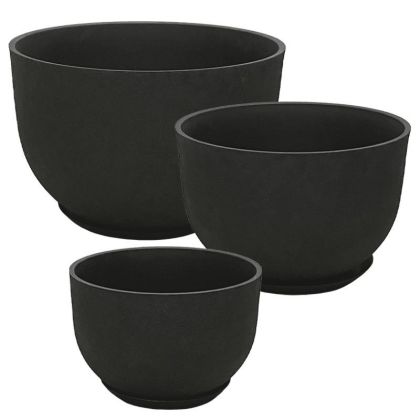 Саксия от камък полисмола с комплект чинии/6 черни купи с въглища - д: Φ55x36.5, м: Φ45x30, ш: Φ33x22см