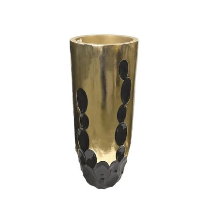 Саксия от фибърглина, черна/златна, кръгла, куха, голяма - Φ36x90см 1/кутия