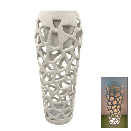 Саксия от фибърклей с бял пясък с Led светлина, отвор, тясна основа - Φ46x120см 1/кутия