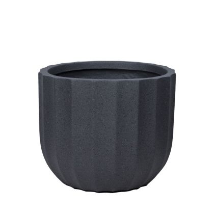 Саксия от черен гранит с фиберклей с колона, ниска, гигантска - Φ55.5x46.5 см