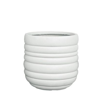 Средна саксия, изработена от лек цимент, бяла, кръгла с линии - Φ42x40см