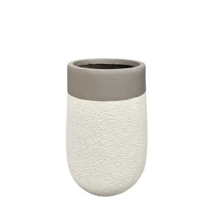 Средно лека циментова бухалка с цветя, бежова, висока - Φ36x56см