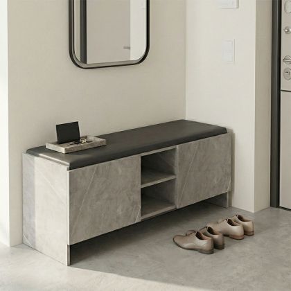 СТОЙКА ЗА ОБУВКИ-ТАБУРЕТКА ZULLA СИВО-БЕЖОВА МРАМОРНА ЕФЕКТ-ЧЕРНА 110X37X43СМ