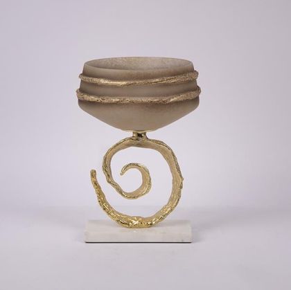 Стъклена купа с метални елементи бежово-златиста 21x21x30см