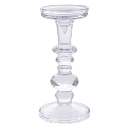 СТЪКЛЕНА ПРОЗРАЧНА СТЕКЛЕНА ПОСТАВКА ЗА СВЕЩ 10X20.6 СМ.