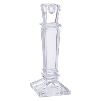 СТЪКЛЕНА ПРОЗРАЧНА СТЕКЛЕНА СВЕЩНИЦА 8X8X24.5 СМ.