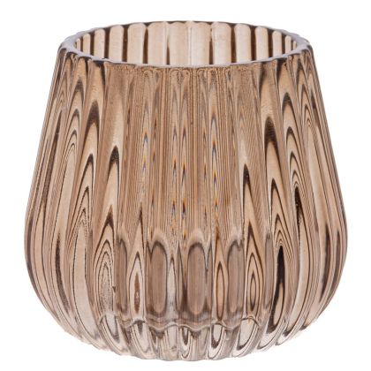 СТЪКЛЕНА СВЕТЛОКАФЯВА МАЛКА ВАЗА 8.1X7.4СМ.