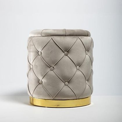 Табуретка кадифе сиво-златиста 42x42x52см