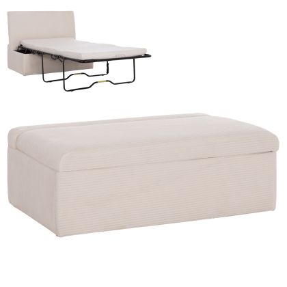 Табуретка със сгъваемо двуетажно легло и матрак Inge Hm3343.42, бежов кадифен плат, 118x74x42всм.