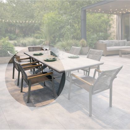 Трапезарен стол Sierra, алуминий, сива подплатена седалка и плосък плетен плет