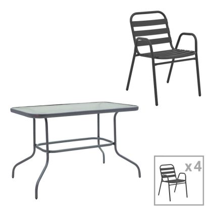 ТРАПЕЗНА МАСА VALOR-SUSSIE КОМПЛЕКТ ОТ 5 ЧАСТИ АНТРАЦИТ МЕТАЛ-СТЪКЛО 110X60X70СМ