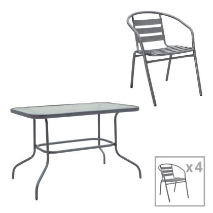 ТРАПЕЗНА МАСА VALOR-TADE КОМПЛЕКТ ОТ 5 ЧАСТИ АНТРАЦИТ МЕТАЛ-СТЪКЛО 110X60X70СМ