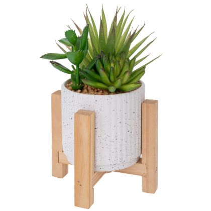 ТРЕВА В КЕРАМИЧНА САКСИЯ НА ДЪРВЕНИ КРАКА 10X9X18 СМ