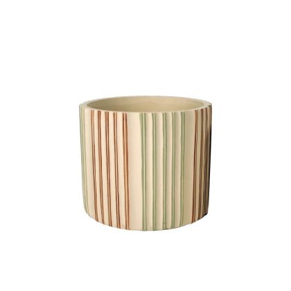 Циментова саксия, бежова, вертикални линии, зелена/червена - Φ16.5x15см 12/12 кутия