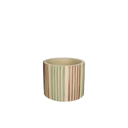 Циментова саксия, бежова, вертикални линии, зелено/червено - Φ12.5x11см 18/18kib