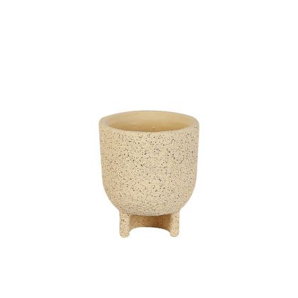 Циментова саксия, бежова, кръгла, загрева, с основа Φ14x16.5см - 1/12kib