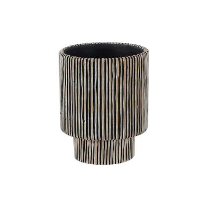 Циментова саксия, бежово-черна, кръгла и дъно Φ17.5x22см - 1/4kib