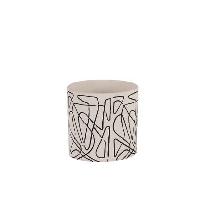 Циментова саксия, кремаво-черна, кръгла с абстрактни линии Φ16.5x15см - 1/12кутия
