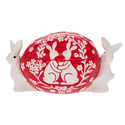 ЧЕРВЕН КЕРАМИЧЕН БУРКАН ЗА БИСКВИТКИ СЪС ЗАЙЧЕТА 20X12X11 СМ