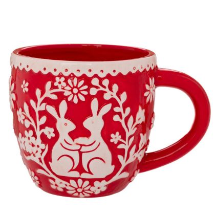 ЧЕРВЕНА КЕРАМИЧНА ЧАША СЪС ЗАЙЧЕТА 14X10X10 СМ