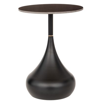 ЧЕРНА МЕТАЛНА КРЪГЛА МАСА С ЧЕРНА КЕРАМИЧНА ПОВЪРХНОСТ (МРАМОРЕН ЕФЕКТ) D40X52CM