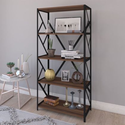 Bimblem bookcase, walnut with black metal, 60x30x150 cm