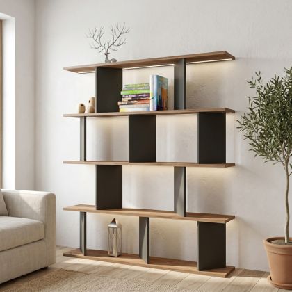 Ratu bookcase anthracite with oak color 120x24.6x141cm
