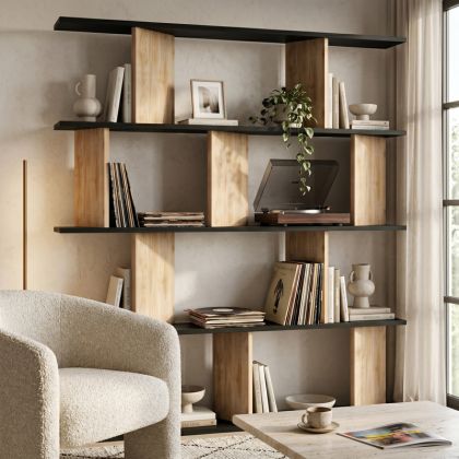 Ratu walnut bookcase with anthracite color 120x24.6x141cm
