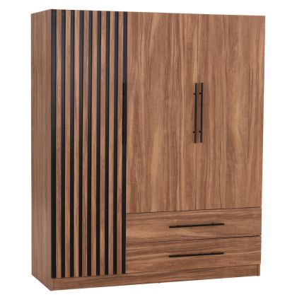 Wardrobe with 3 doors and 2 drawers Harry HM18390.01, melamine in natural wood and black, 150X55X180 cm