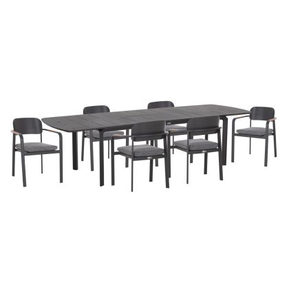 Garden set table and chairs with 6 seats Elara HM10726.01 gray aluminum extendable dining table