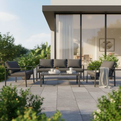 Градински сет Gardenly I, 4 части, алуминий, антрацитен цвят, с антрацитни възглавници