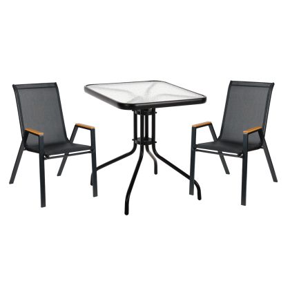 Градински сет от 3 части Figo HM10730.03-- 2 метални стола и квадратна маса 60X60 см черни
