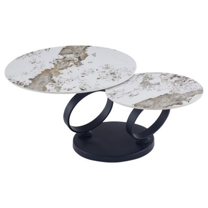Double coffee table Nubisa HM18364.01 black metal -- sintered stone Pandora Φ80X44 cm.