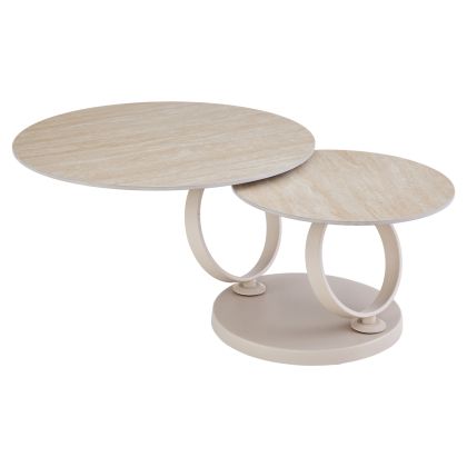 Double coffee table Nubisa HM18364.02 beige metal -- sintered stone in travertine color φ80χ44 cm.