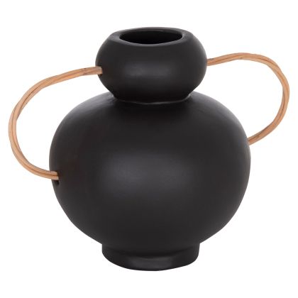 Decorative vase Mibo HM4688.01S terracotta in black - natural rattan handles 27X15X20ВСМ