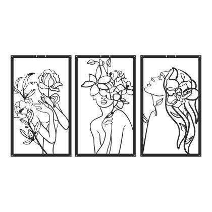 Wall decoration Witho set of 3 pieces black metal 30x0.15x50cm