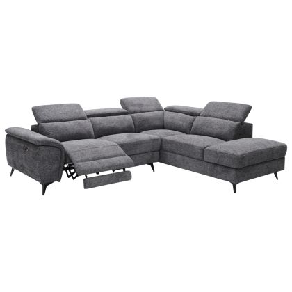 RIGHT CORNER SOFA - WITH EXTENDING HEADREST AND STORAGE SPACE RESTRO FB93339.01R GREY FABRIC 284X224X76CM.