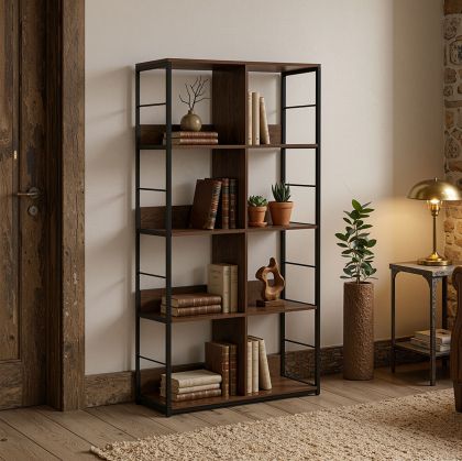 Bocklet bookcase, rustic, brown-black, metal, 80x33x149 cm