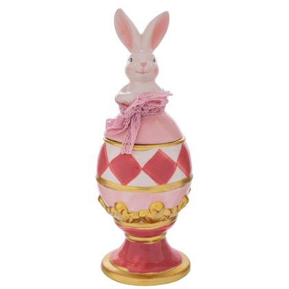 Ceramic cookie jar in the shape of an egg with a rabbit (pink) 13.5X13.5X37CM