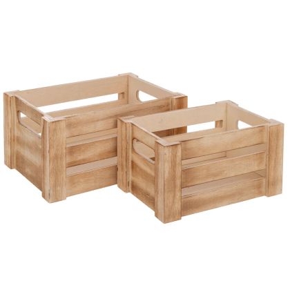 Set of 2 natural wood crates 18X12X9 15X10X8 cm