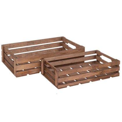 Set of 2 natural wood crates 33X20X8 28X17X6.5 cm