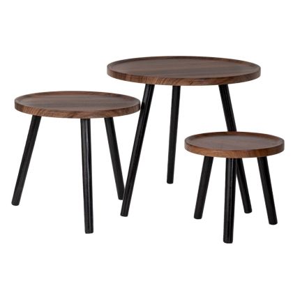 Set of 3 brown round side tables Mdf D50X53 40X43CM D30X33CM